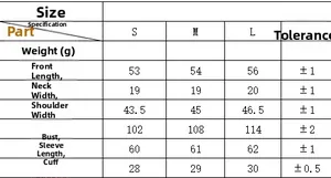 Detailed size chart for faux suede cropped jacket with S, M, L measurements and tolerances