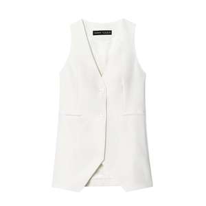 Gilet de costume blanc pour femme, coupe ajustée sans manches avec col en V