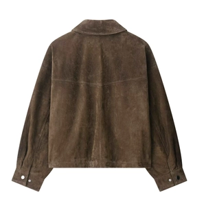 Blouson aviateur marron foncé en similicuir avec col à revers et coutures structurées