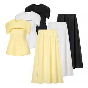 Ensemble robe 3 pièces de couleur unie avec haut châle et jupe longue en 3 coloris variés