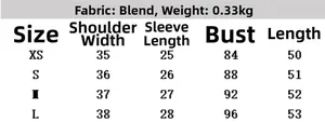 Detailed size chart for the women's casual short sleeve knit top in sizes XS to L