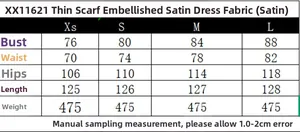 Guide des tailles détaillé pour la robe en satin avec mesures de XS à L en cm