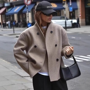 Damen Mantel In Wolloptik Locker Doppelreihig Stehkragen Minimalistische Jacke Langarm Mode Oberbekleidung Für Büro Street