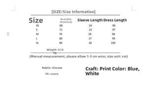 Tabella delle taglie per abito estivo in rayon con misure in cm dalla taglia XS alla XL
