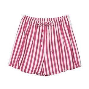 Short de pyjama à rayures rouges et blanches pour femme avec cordon de serrage élastique