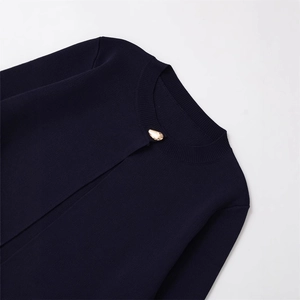 Cardigan en maille bleu marine pour femme avec bouton doré, style automne 2025