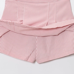 Jupe-short femme à carreaux vichy rose et blanc, taille haute, coupe ample et plissée