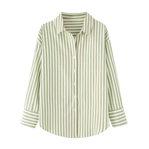 Chemise en popeline à rayures vertes et blanches avec manches longues et col à revers