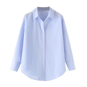 Chemise classique à rayures bleu clair en popeline à manches longues et col pointu