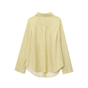 Women's light yellow striped cotton poplin shirt with a classic collar and long sleeves