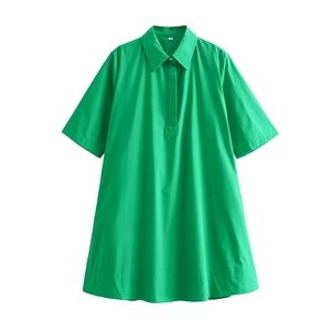 Damen Casual Kurzarm Hemdkleid A-Linie Lockere Passform Baumwollmischung Midi Kleid Mit Taschen Büro Alltag