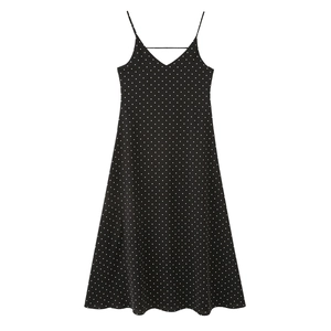 Women French Retro Polka Dot V Neck Camisole Maxi Dress Elegant A Line Sleeveless Summer Vacation Flowy Long Dress