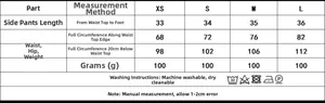 Size guide table for women's shorts with measurements for waist, hip and length