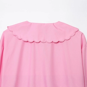 Pink women's shirt featuring a scalloped edge embroidered Peter Pan collar and loose fit