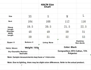 Size chart for embroidered shirt and pants set showing detailed XS to L dimensions