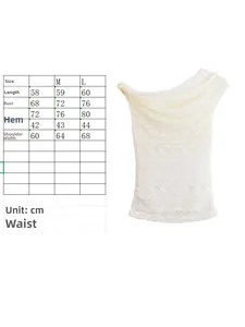 Size chart for the one-shoulder lace top showing measurements in centimeters for S, M, and L