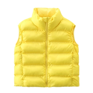 Bright yellow puffer vest for women featuring a stand collar and windproof quilted fabric
