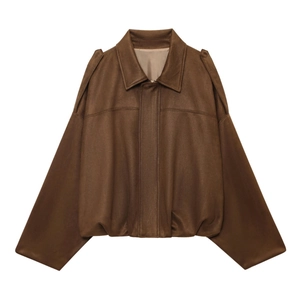 Vintage dark brown oversized aviator faux leather jacket with drop shoulders and collar