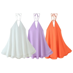 Robes trapèze dos nu sans manches élégantes en blanc, lavande et orange vif