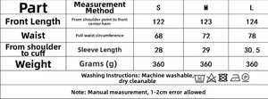 Detailed size chart for solid color pleated waist dress with measurements and care icons