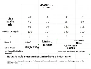 Detailed size chart for 4866 floral trousers set with fabric and care specifications