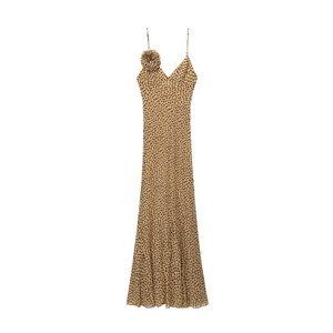 Maxikleid mit Polka-Dots, 3D-Blumendekoration und elegantem tiefem V-Ausschnitt für Damen