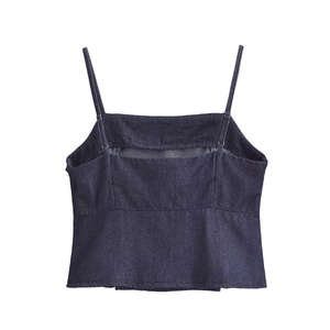 Haut caraco en jean bleu foncé à fines bretelles et col carré pour femmes chic