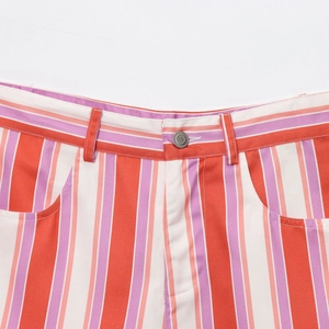 High-waist striped cotton shorts with button fly and colorful vertical stripes