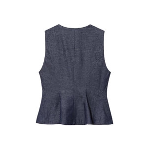 Navy blue sleeveless peplum top for women with textured fabric and structured back seams