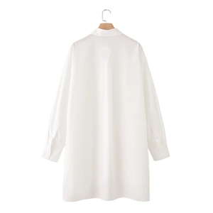 White cotton poplin shirt for women with long sleeves and pleated back detail