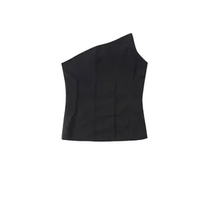 Top a Tubo Monospalla Asimmetrico Sexy da Donna Senza Maniche Aderente Nero Camisole Estiva Minimalista Schiena Scoperta