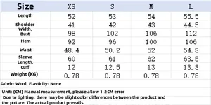 Detailed size chart for women soft jacket showing measurements for XS to L sizes