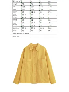 Tableau des tailles détaillé pour la chemise en denim avec poches frontales