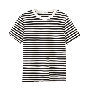Slim fit short sleeve T-shirt with classic black and white horizontal stripes and crew neck