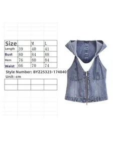 Tabella delle taglie dettagliata per il top in denim senza maniche con cappuccio