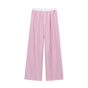 Pantaloni Casual Donna a Strisce a Gamba Dritta Vita Alta Fascia Elastica Rosa Bianco Gamba Larga Streetwear Casa