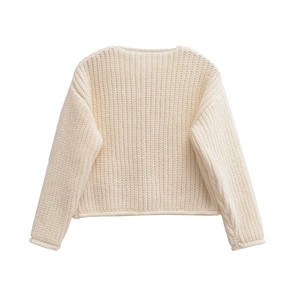 Macro view of cream knit sweater showing vertical thick ribbed texture and seam details
