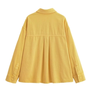 Veste chemise jaune vif à manches longues avec pli creux structuré dans le dos chic