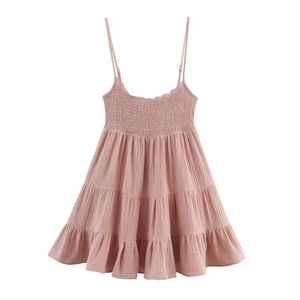 Robe d'été rose en coton mousseline à bretelles et volants pour bébés et petites filles