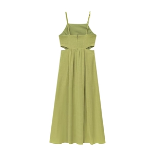 Grass green cut-out maxi dress with square neck and adjustable thin straps for summer
