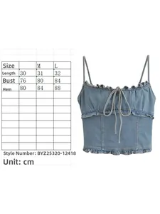 Tabella delle taglie per top in denim da donna con misure di busto e lunghezza in cm