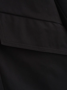 Close-up of black twill fabric with reinforced double stitching detail for trench coats