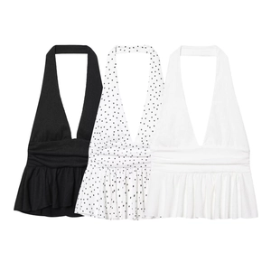 Set di 3 top da donna a lupetto, nero, bianco e a pois con orlo a balze peplum