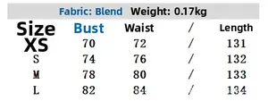Size chart for floral maxi dress with measurements for bust, waist and length in cm