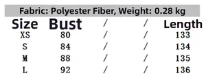 Size chart for minimalist midi dress showing bust and length measurements in cm
