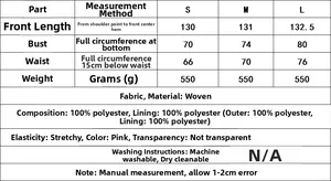 Size chart table for mesh tube dress showing measurements in centimeters for S, M, L