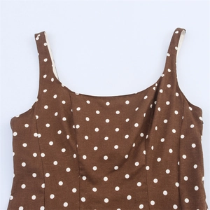 Retro brown midi dress with large white polka dots and square neckline design