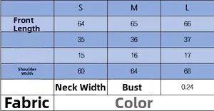 Size chart for knit striped top showing S to L measurements and polyester fabric details