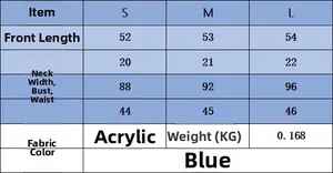 Size chart for women's one-shoulder knit top including S/M/L dimensions and fabric data