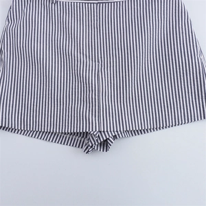 Women's 2025 spring blue and white vertical striped skorts with matching waist belt